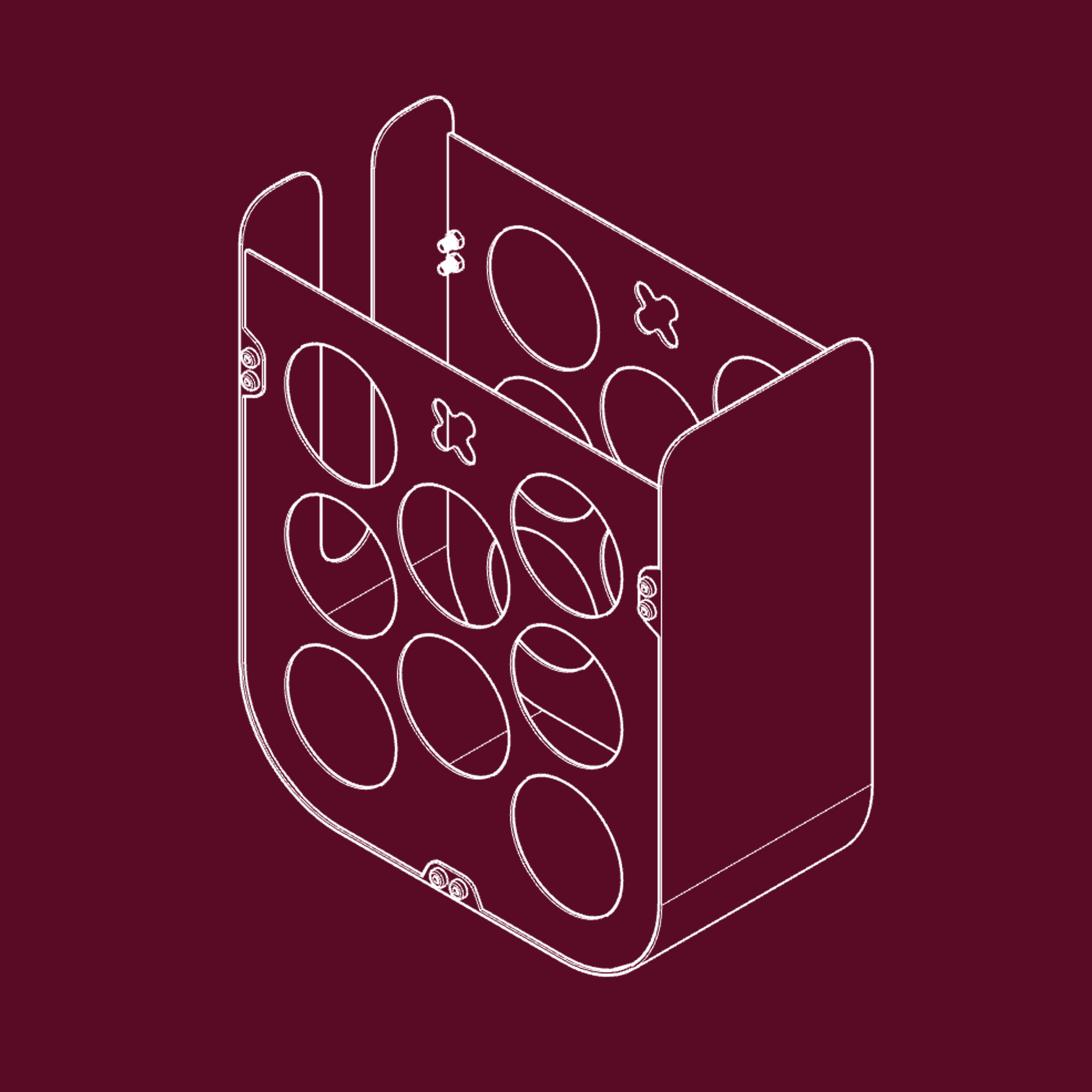 Technical line drawing of the open bottle holder structure